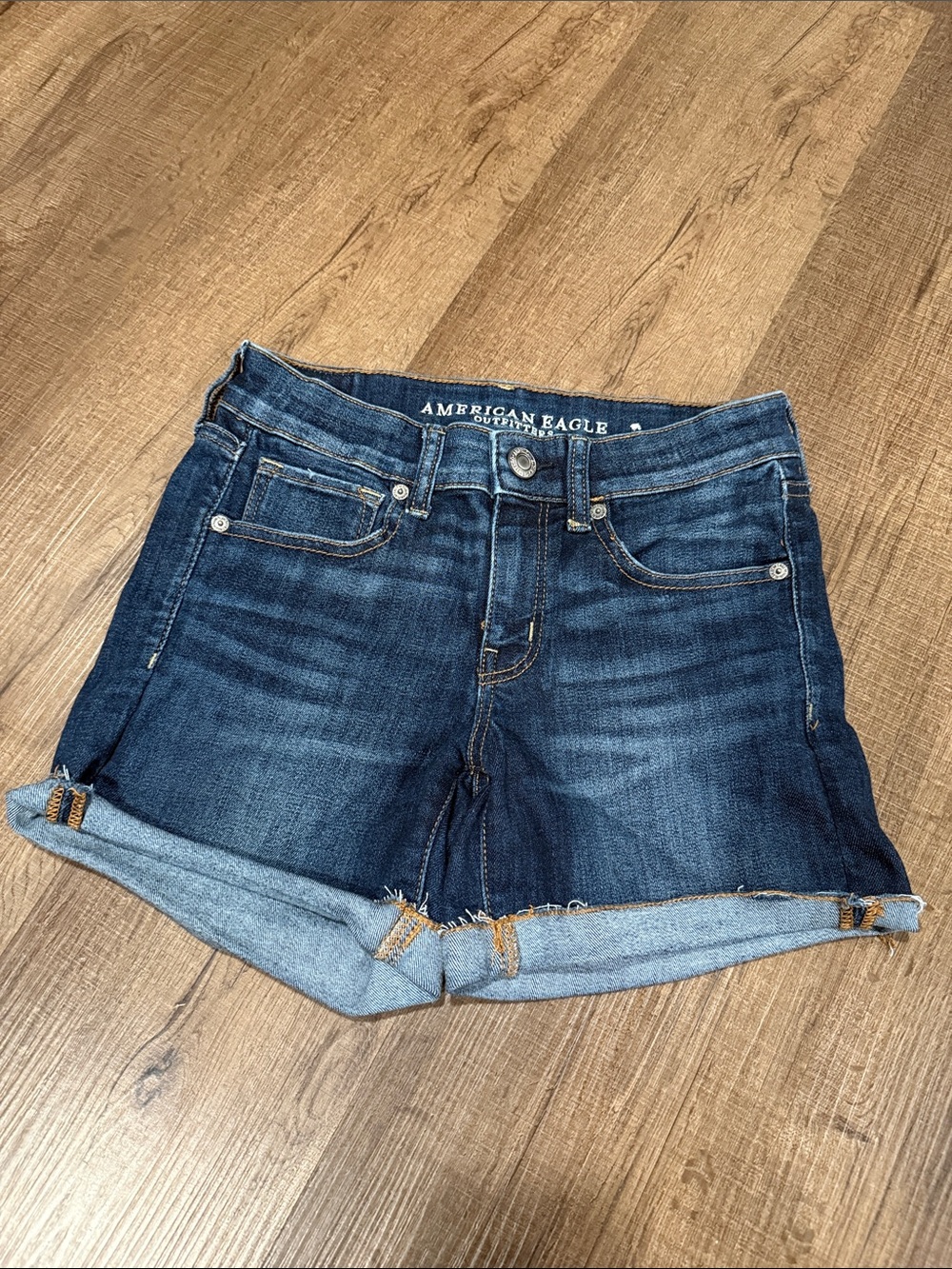American Eagle Outfitters Dark midi Denim Shorts
